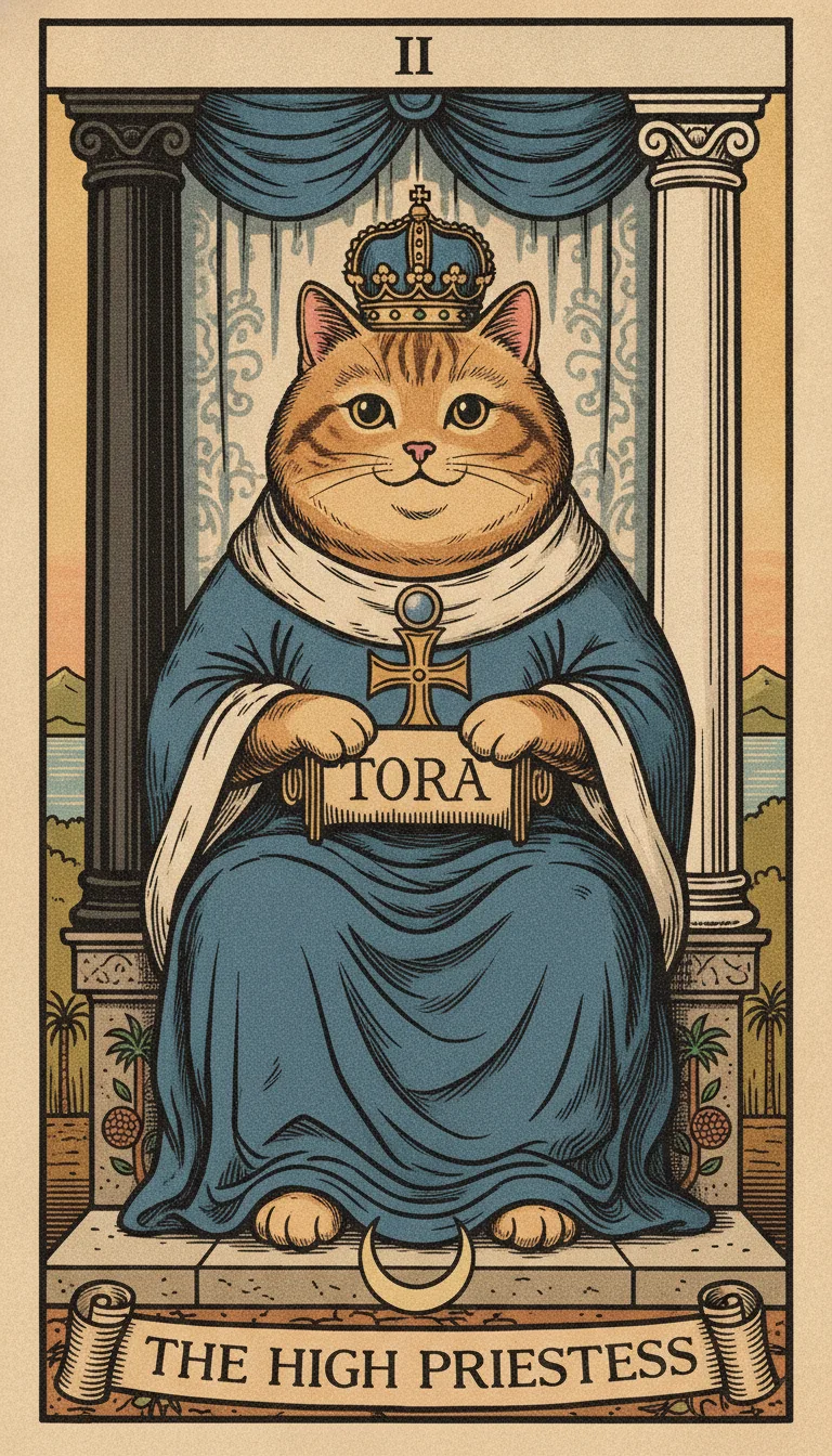 Tranh lá bài II - The High Priestess — phiên bản mèo béo của Tiệm Tarot