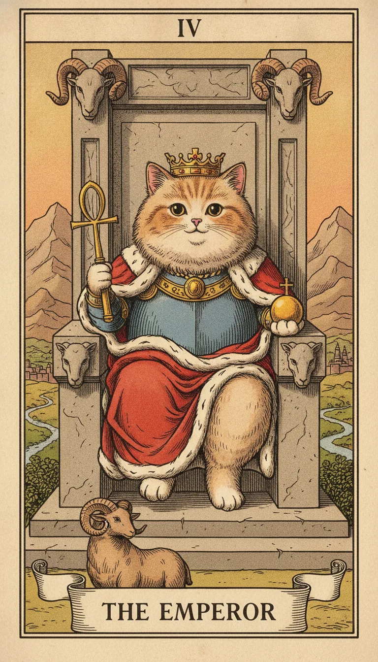 Tranh lá bài IV - The Emperor — phiên bản mèo béo của Tiệm Tarot